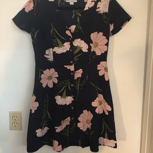 Blue and pink button up floral mini dress